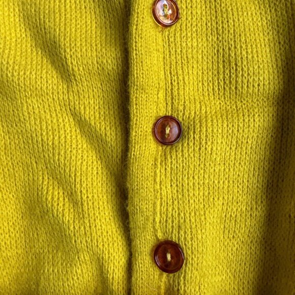 Vtg Sears Cardigan Sweater Girls 6x Yellow Sleeveless 70s Belted Mustard Button - Picture 3 of 5